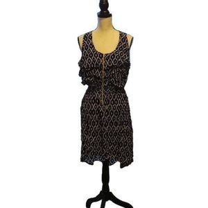 Xhilaration Black & Yellow Front Zip Knee Length Dress Women's Size Large
